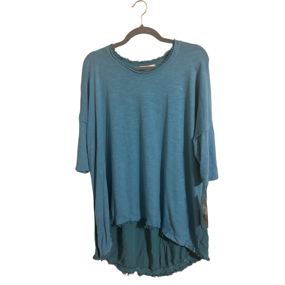 Jess & Jane Blue Niagara Knit High Low Lagenlook Top Large NWT‎